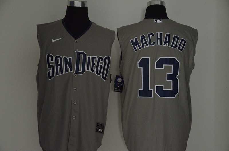 Padres 13 Manny Machado Gray Nike Cool Base Sleeveless Jersey,We sell and wholesale Padres 13 Manny Machado Gray Nike Cool Base Sleeveless Jersey on line form chian!